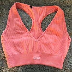 Bo + Tee Pink Ribbed Sports Bra